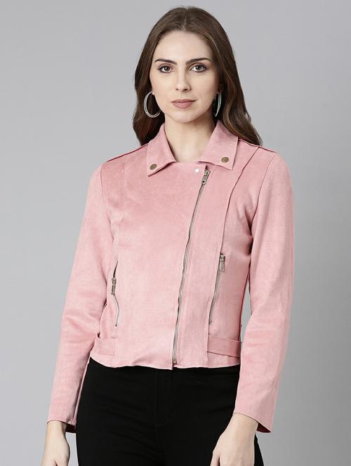 women pink solid long sleeve regular jacket - 20610336 - Standard Image - 0