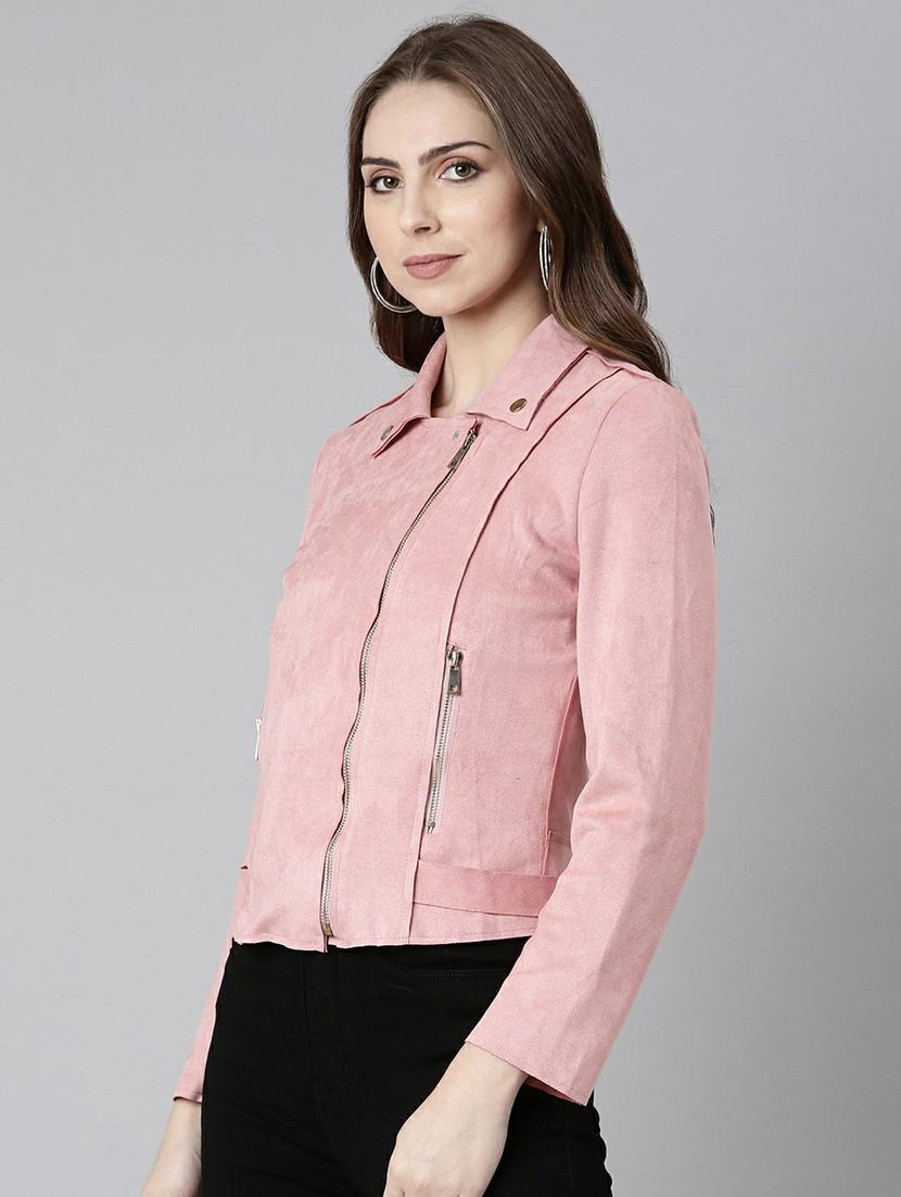 women pink solid long sleeve regular jacket - 20610336 - Standard Image - 1