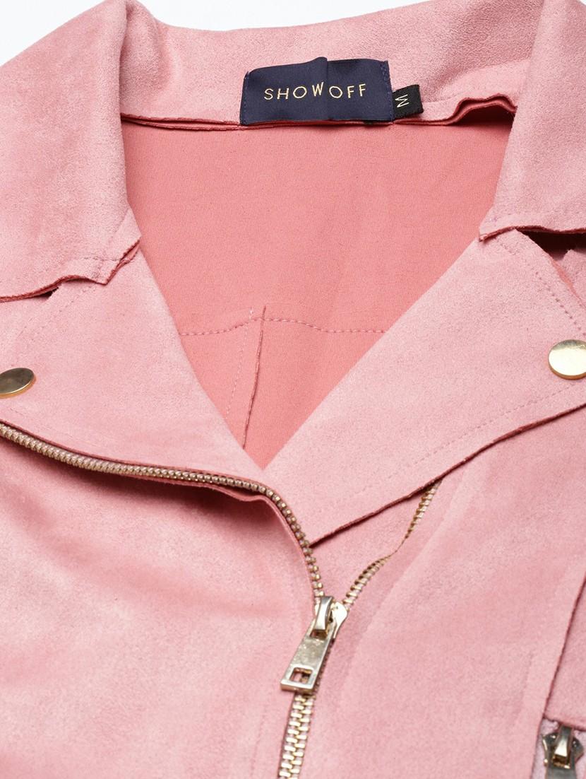 women pink solid long sleeve regular jacket - 20610336 - Standard Image - 6
