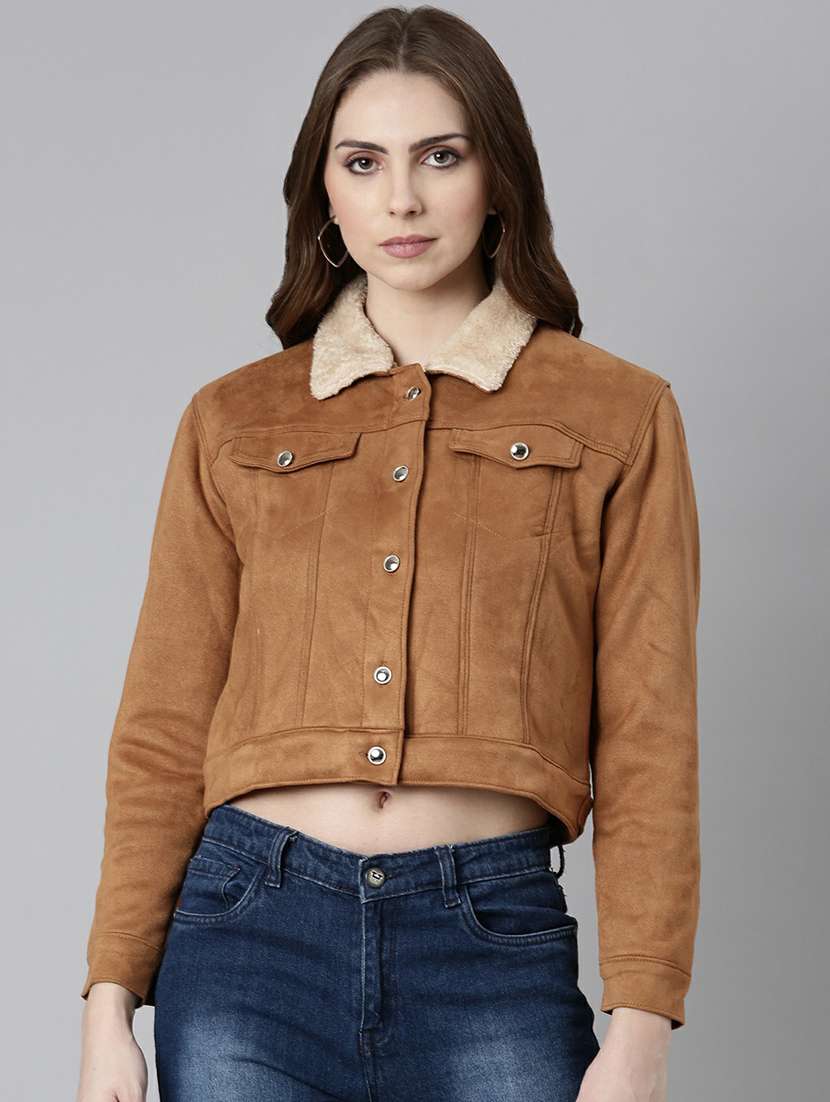 women rust solid regular jacket