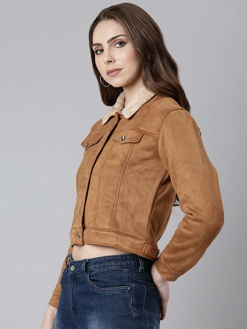 women rust solid regular jacket - 20610341 -  Standard Image - 1