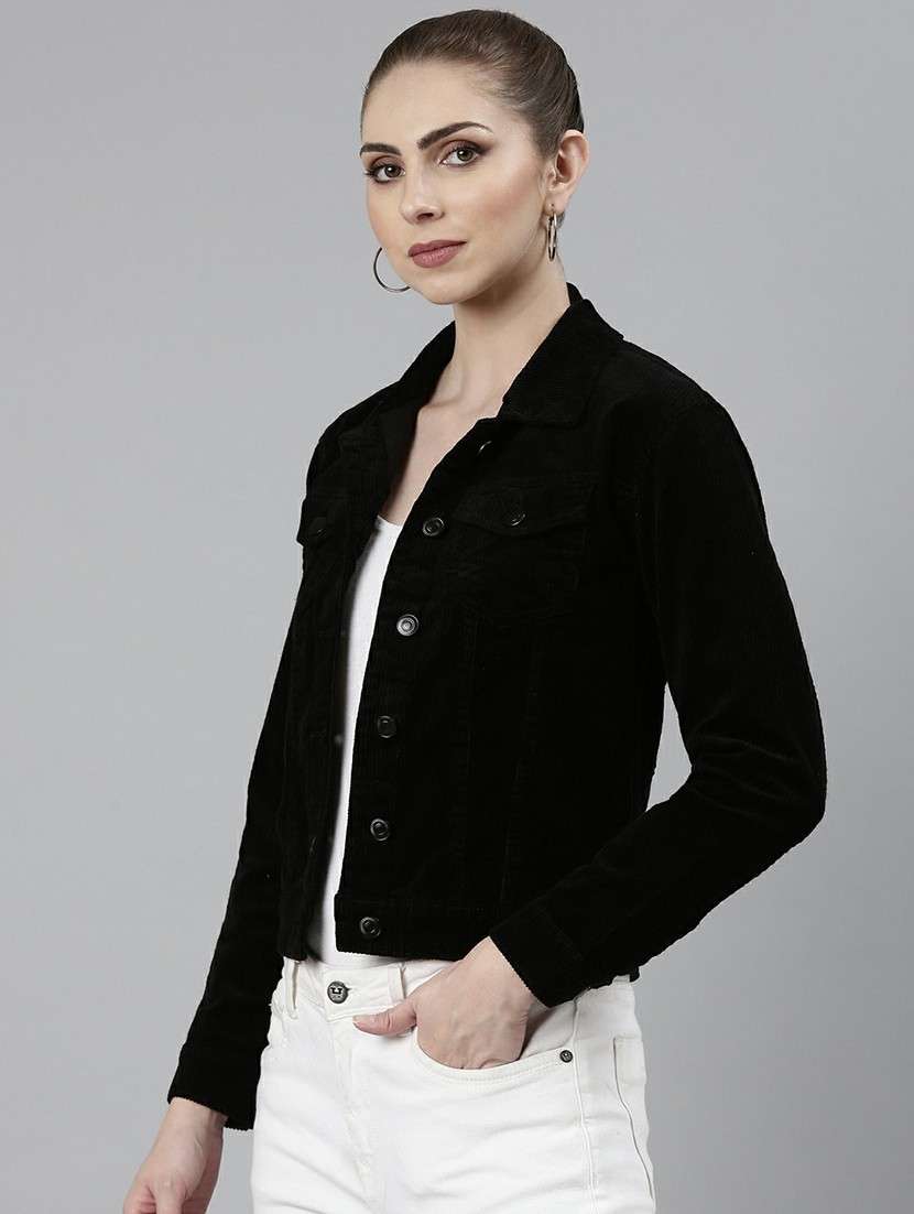 women black solid regular jacket - 20610346 - Standard Image - 1