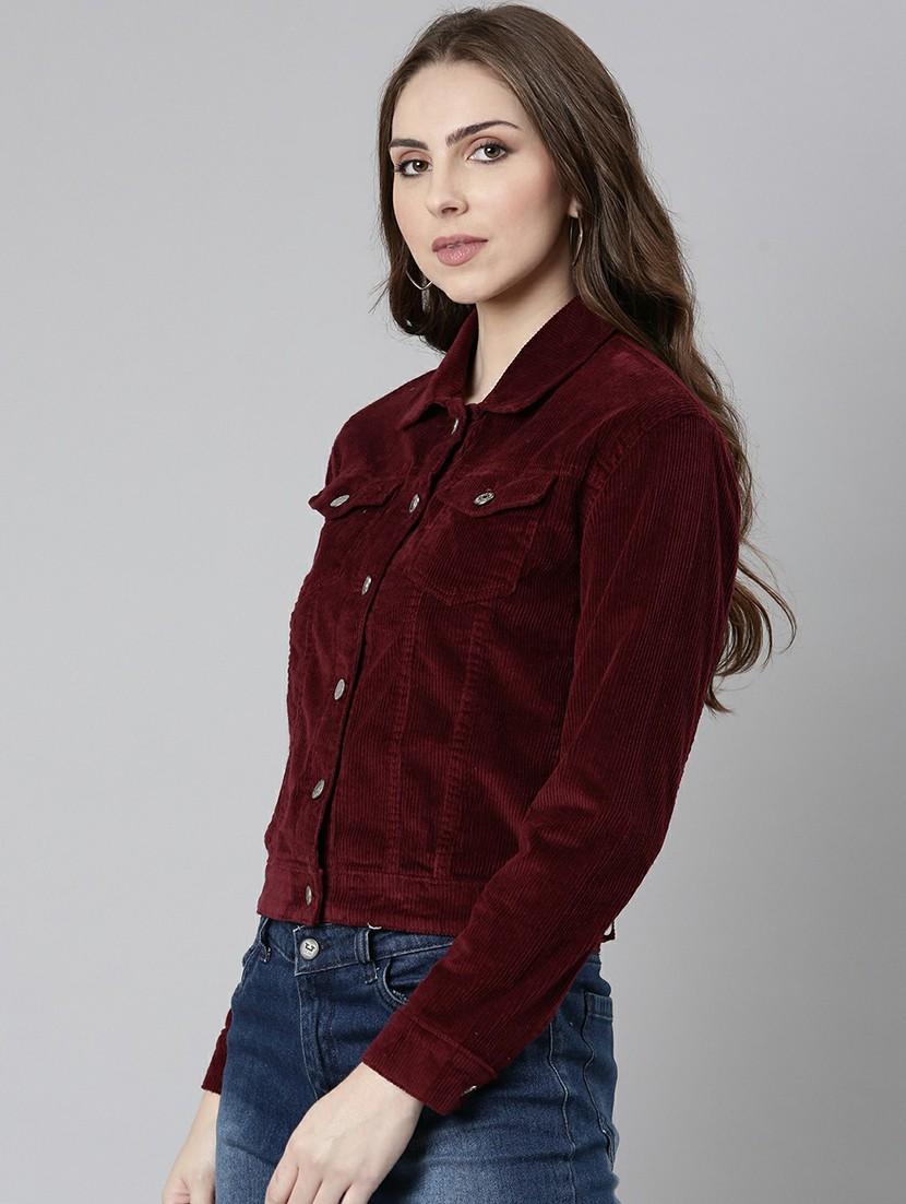 women burgundy solid regular jacket - 20610347 -  Standard Image - 1