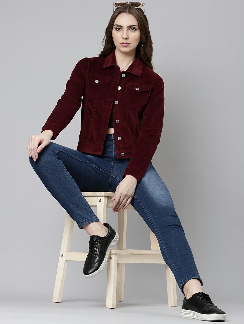women burgundy solid regular jacket - 20610347 - Standard Image - 4