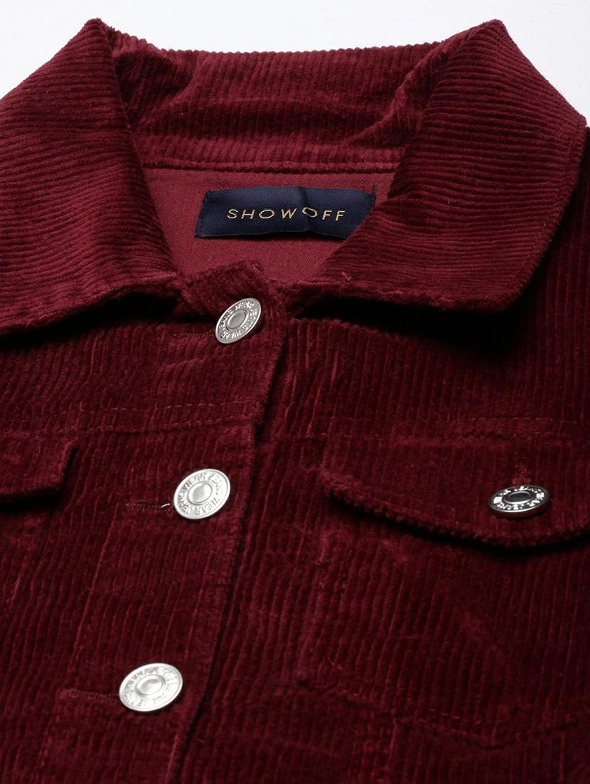 women burgundy solid regular jacket - 20610347 - Standard Image - 6