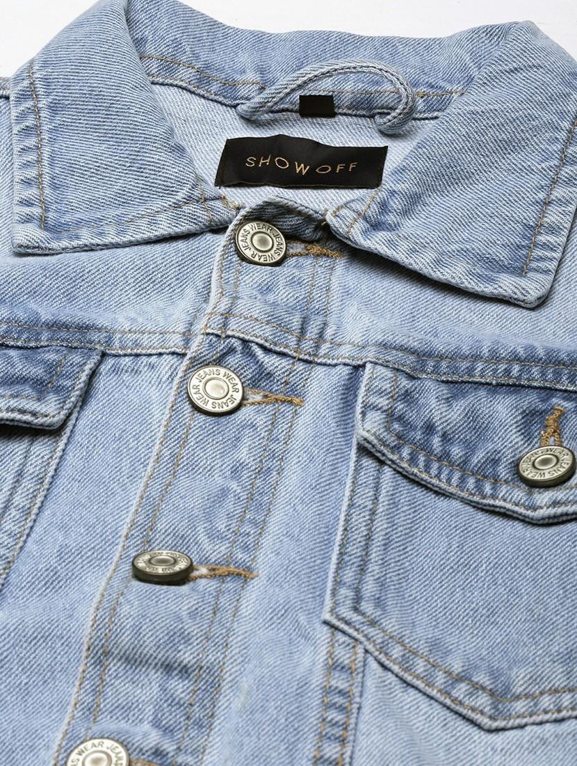 women light blue solid denim jacket - 20610348 - Standard Image - 6