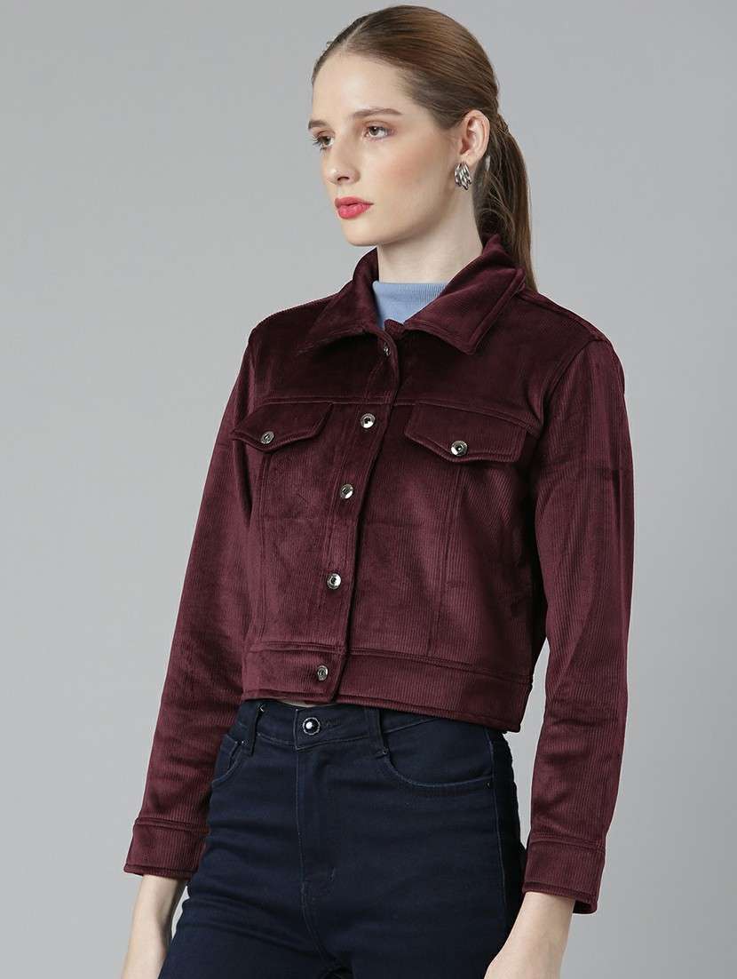 women magenta solid regular jacket - 20610352 -  Standard Image - 1