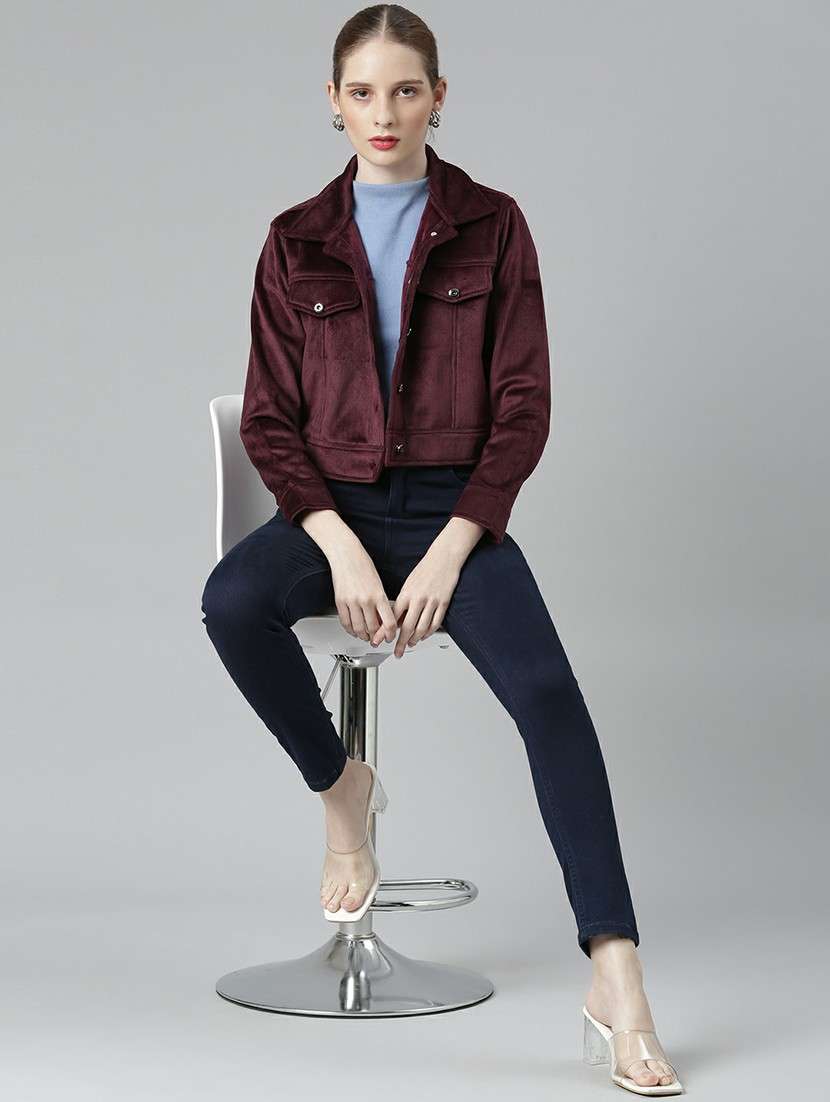 women magenta solid regular jacket - 20610352 -  Standard Image - 4