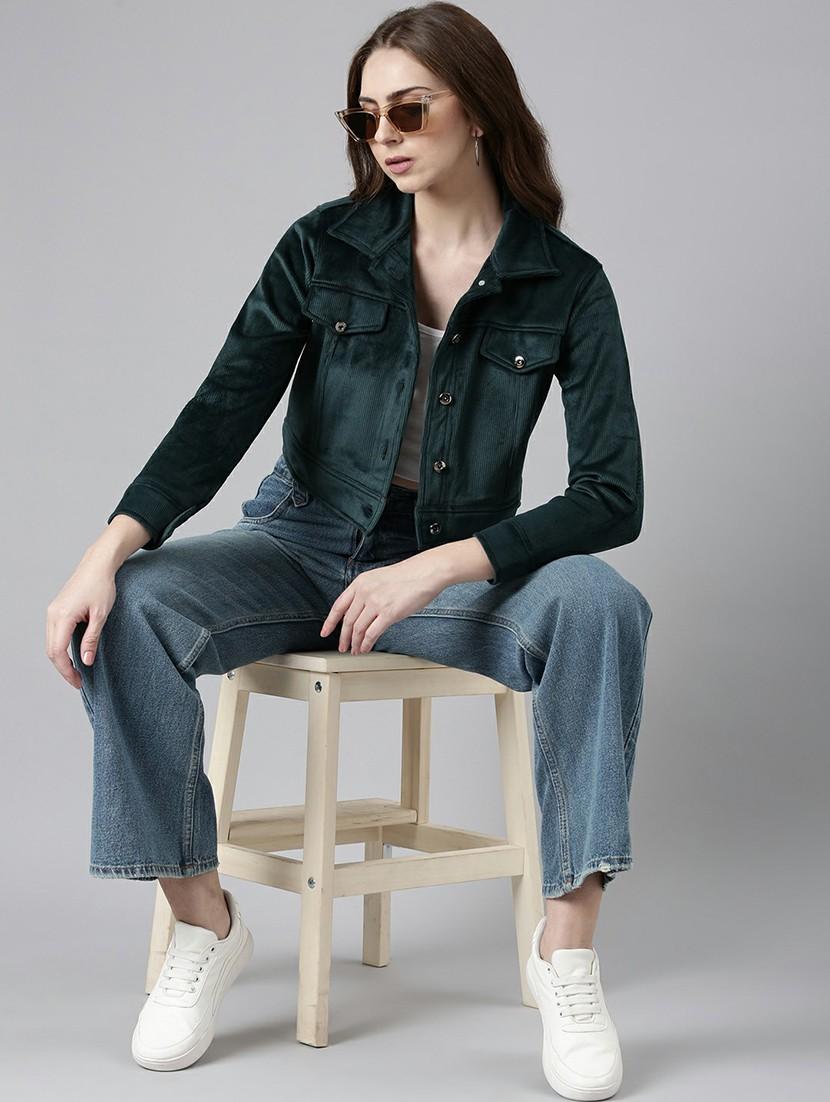 women bottle green solid regular jacket - 20610353 - Standard Image - 4