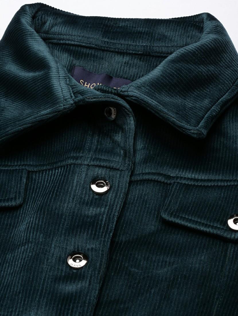 women bottle green solid regular jacket - 20610353 - Standard Image - 6