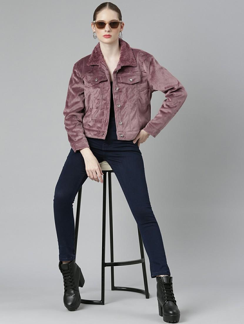 women mauve solid regular jacket - 20610357 - Standard Image - 4