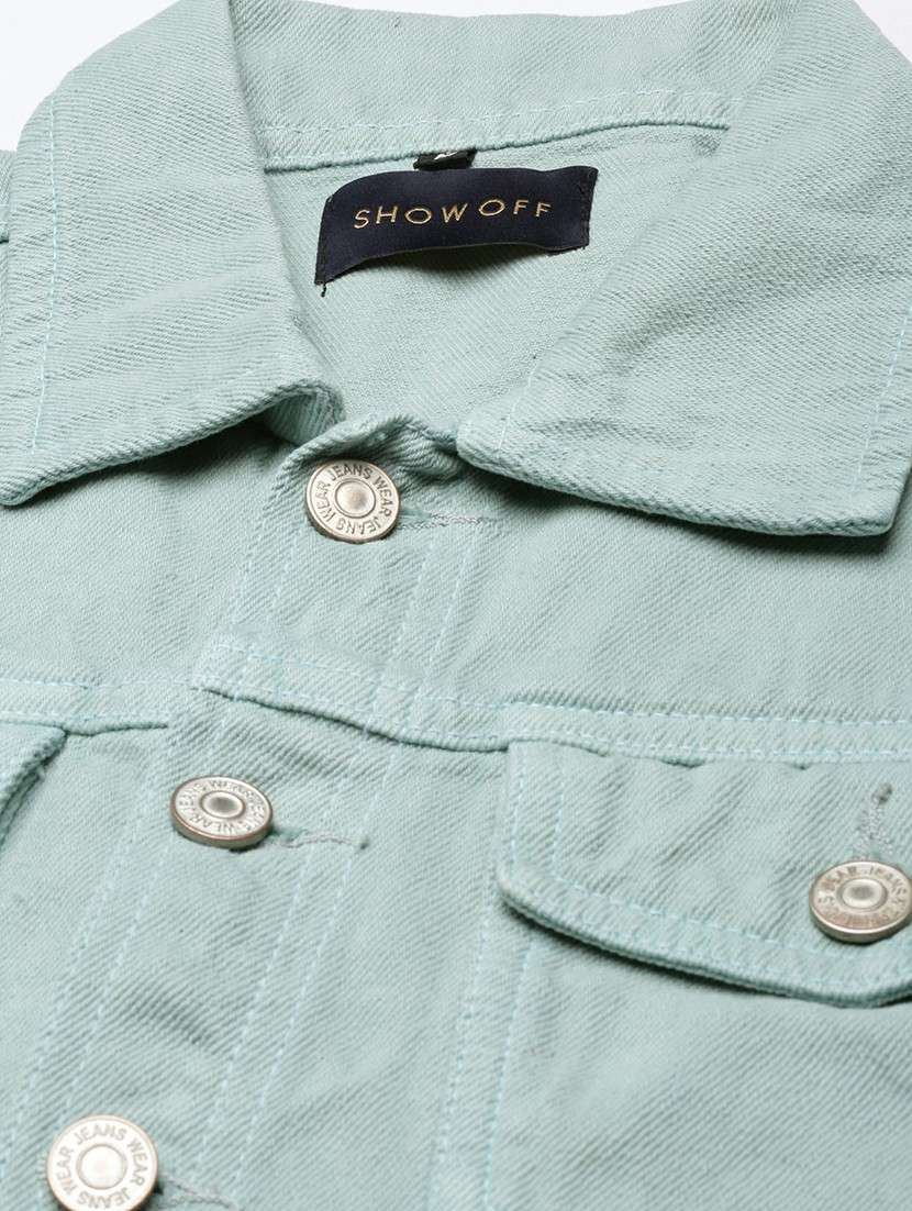 women sea green solid denim jacket - 20610361 -  Standard Image - 6