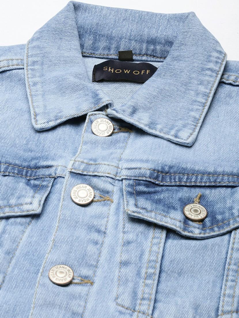 women light blue solid denim jacket - 20610370 - Standard Image - 6