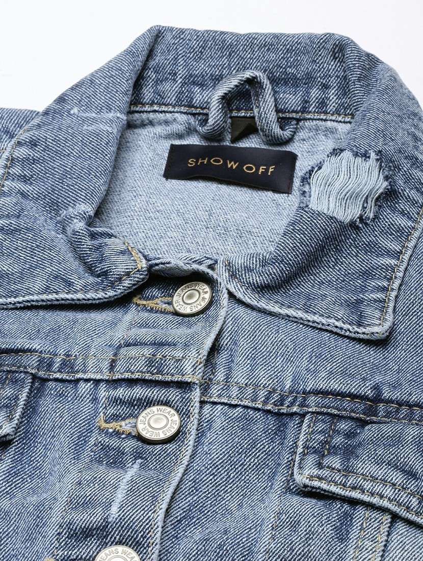 women blue solid denim jacket - 20610372 -  Standard Image - 6