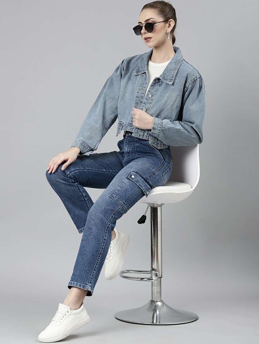 women blue solid denim jacket - 20610374 -  Standard Image - 4
