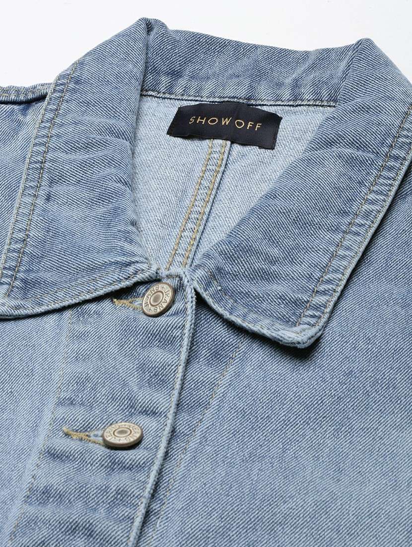 women blue solid denim jacket - 20610374 -  Standard Image - 6