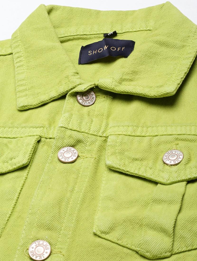women lime solid denim jacket - 20610379 - Standard Image - 6
