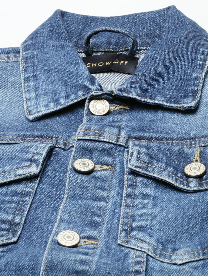 women blue solid denim jacket - 20610413 - Standard Image - 6