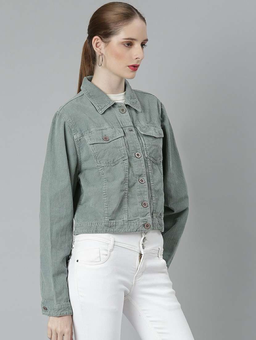 women sea green solid regular jacket - 20610420 -  Standard Image - 1