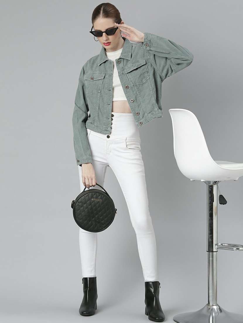 women sea green solid regular jacket - 20610420 -  Standard Image - 4