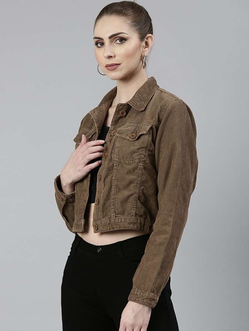 women khaki solid regular jacket - 20610422 -  Standard Image - 1