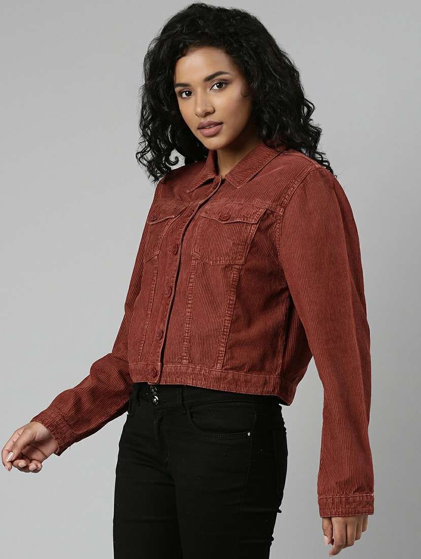 women rust solid regular jacket - 20610423 -  Standard Image - 1