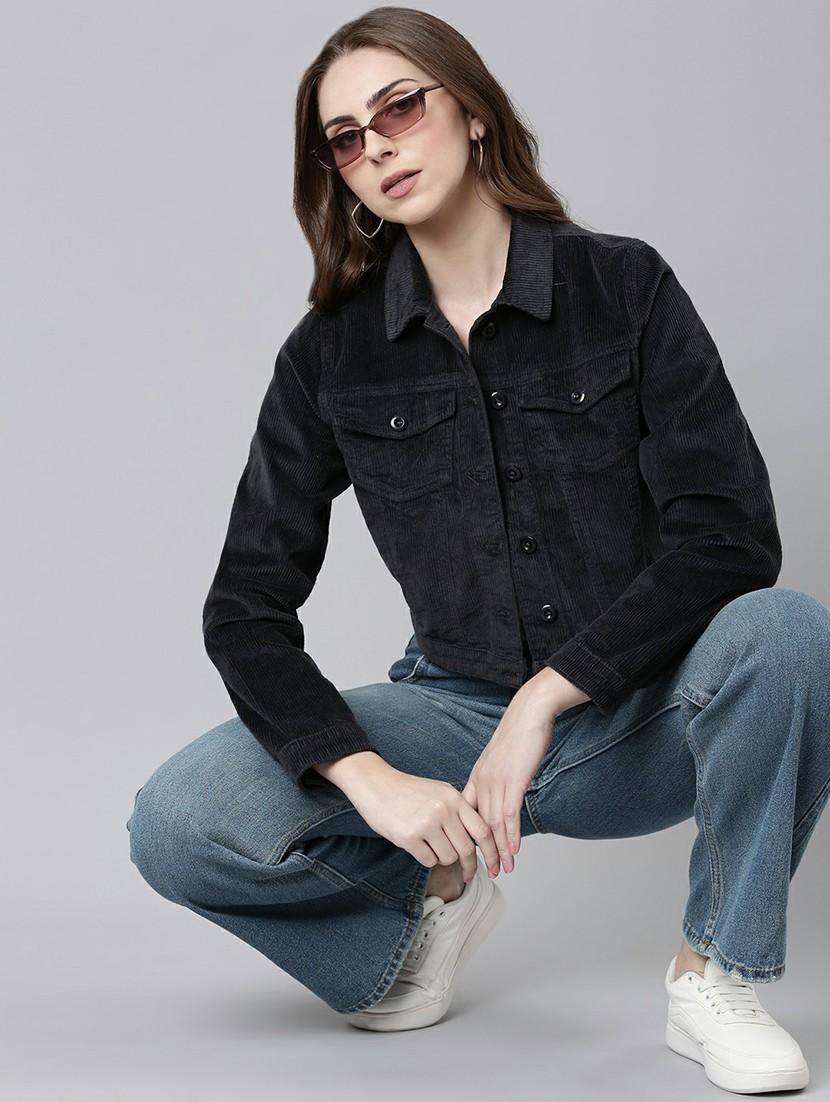 women charcoal solid regular jacket - 20610428 - Standard Image - 4