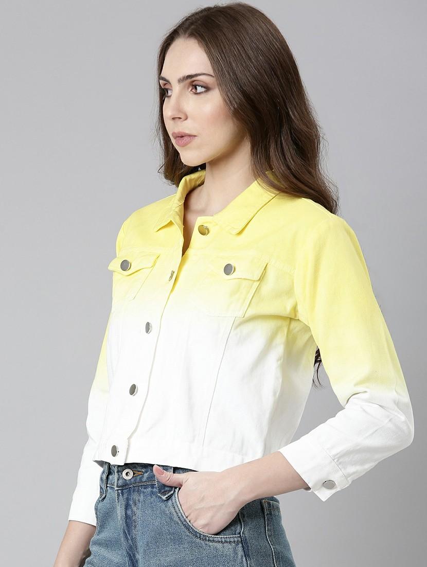 women yellow white ombre denim jacket - 20610433 - Standard Image - 1
