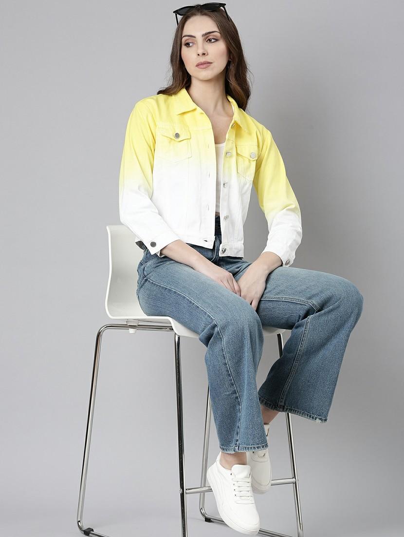 women yellow white ombre denim jacket - 20610433 - Standard Image - 4