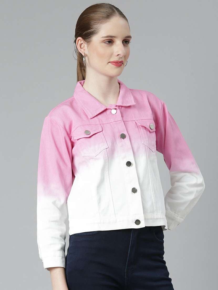 women pink white ombre denim jacket - 20610434 -  Standard Image - 1