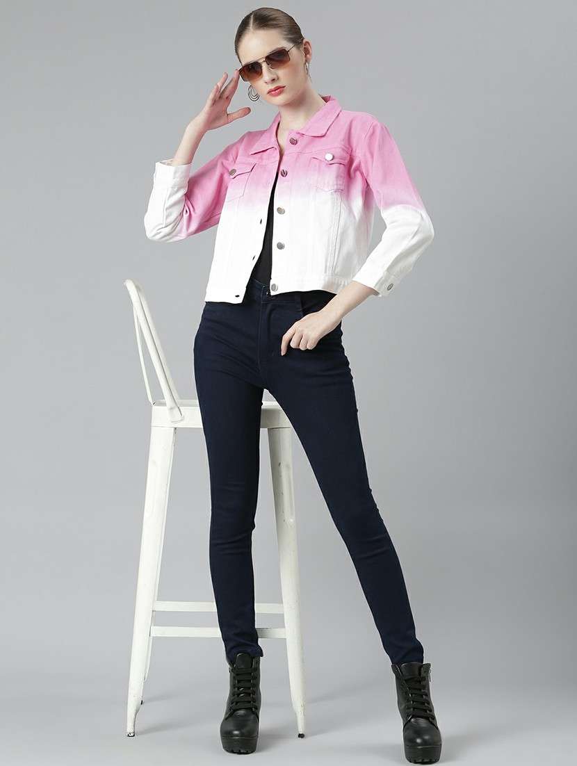 women pink white ombre denim jacket - 20610434 -  Standard Image - 4
