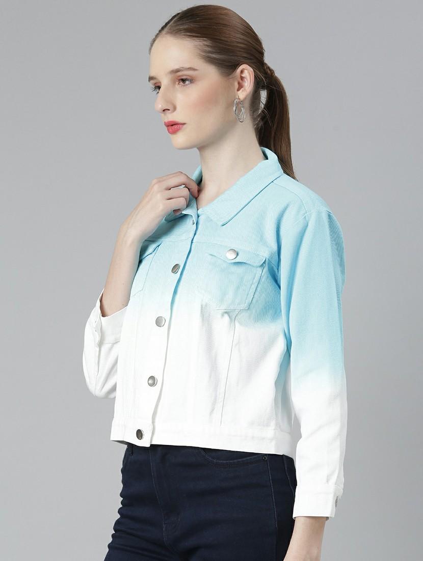 women light blue white ombre denim jacket - 20610435 - Standard Image - 1