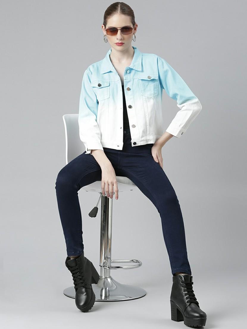 women light blue white ombre denim jacket - 20610435 - Standard Image - 4