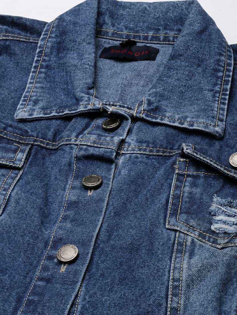 women blue solid denim jacket - 20610441 -  Standard Image - 6