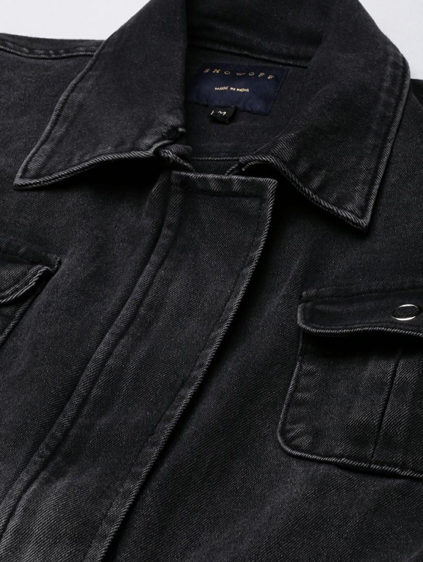 women charcoal solid denim jacket - 20610442 - Standard Image - 6