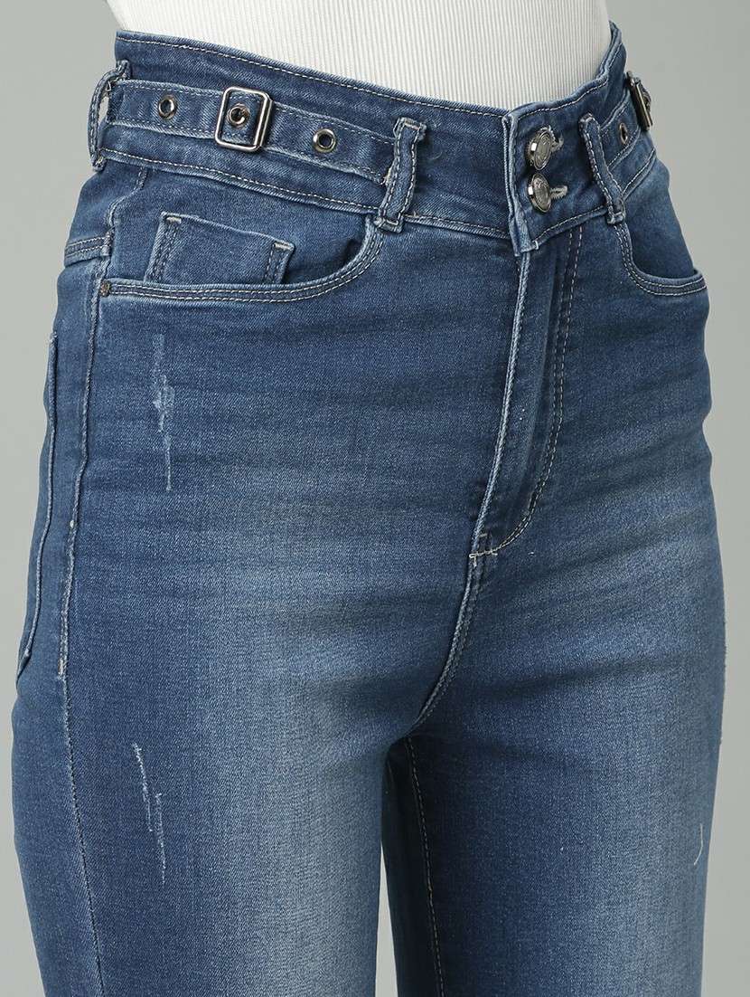women high rise solid denim jeans - 20610450 -  Standard Image - 4