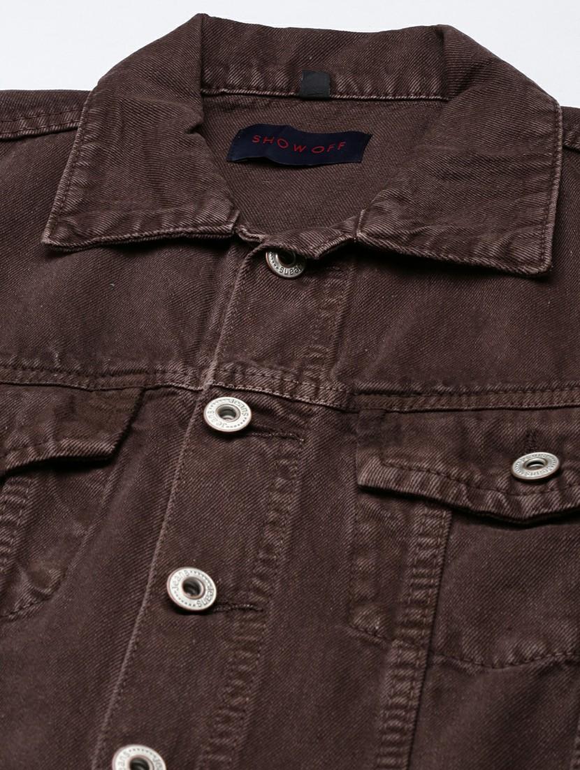 women coffee brown denim full leg jumpsuit - 20610457 - Standard Image - 6