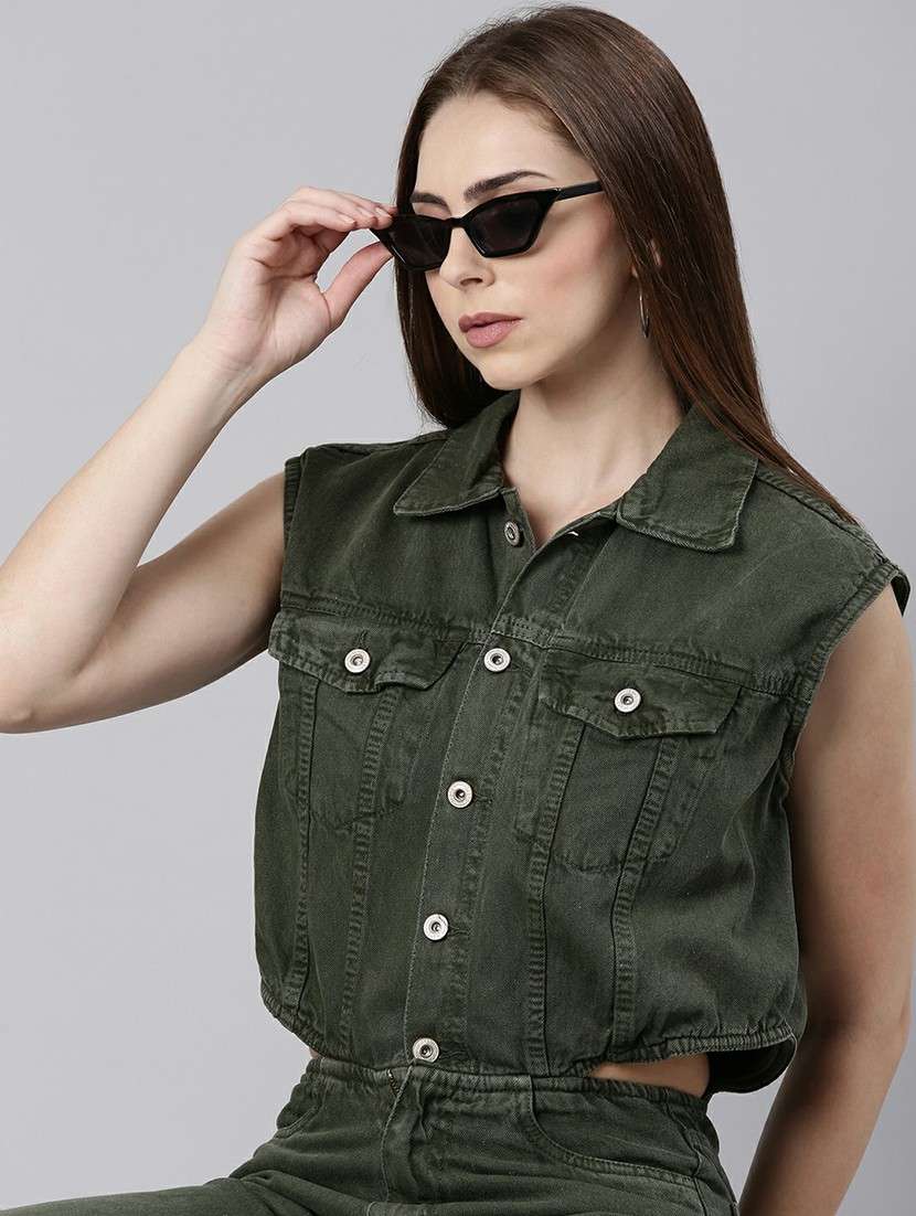 women olive denim full leg jumpsuit - 20610458 -  Standard Image - 4
