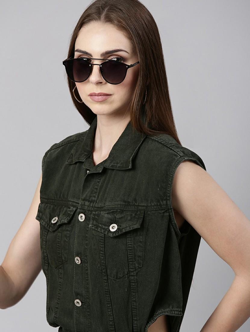 women dark olive denim full leg jumpsuit - 20610460 - Standard Image - 4