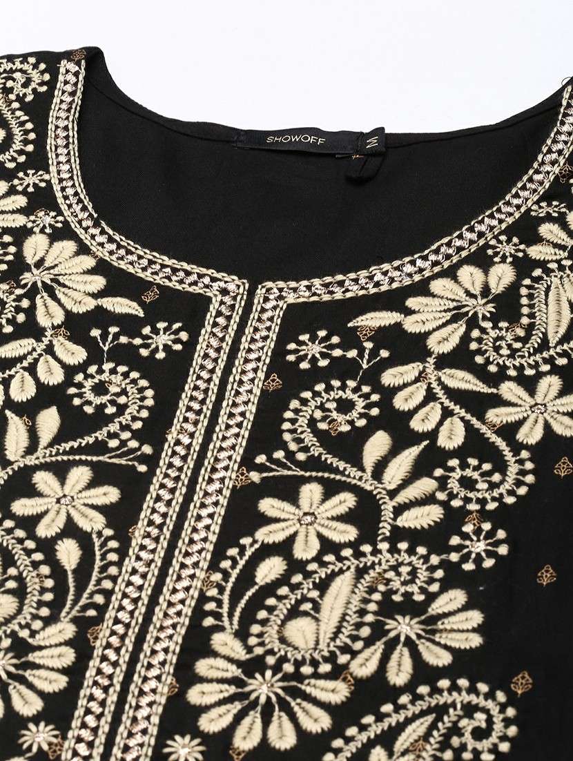 black embroidered straight kurta - 20610465 - Standard Image - 6