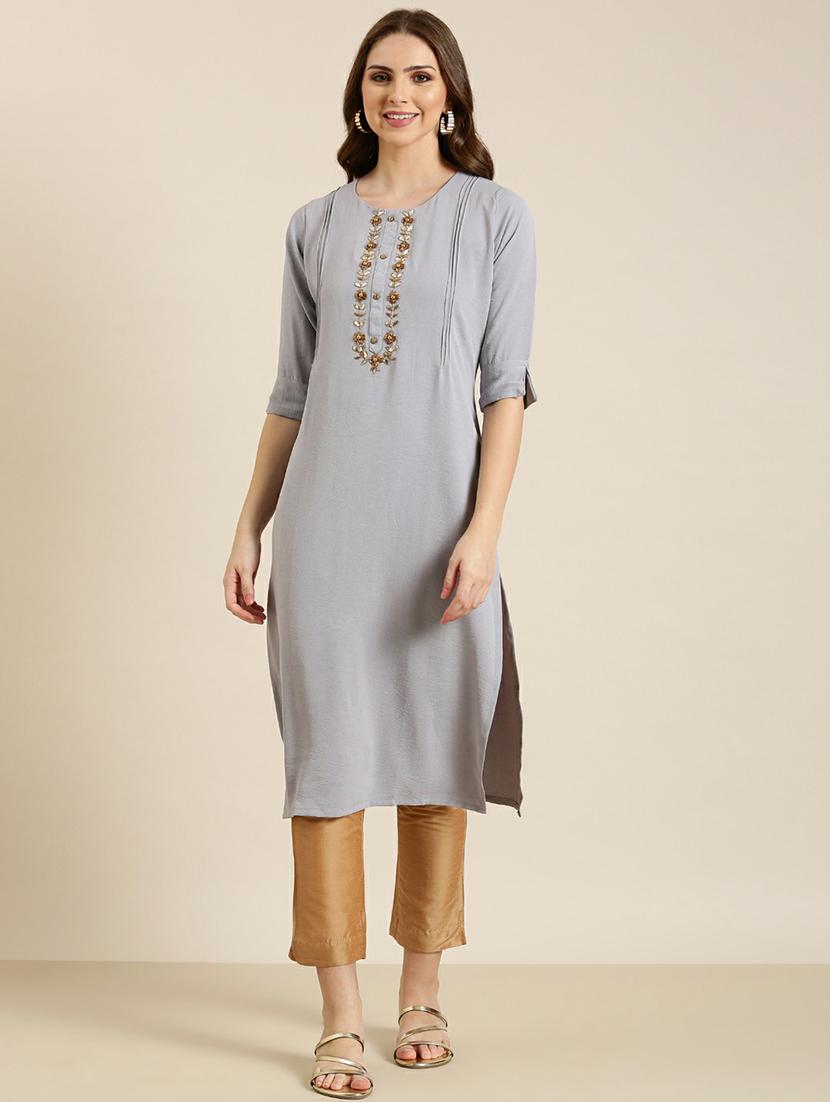 grey crepe straight kurta