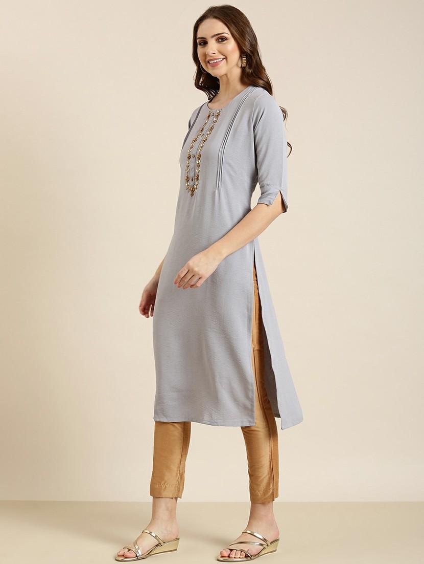 grey crepe straight kurta - 20610467 - Standard Image - 1