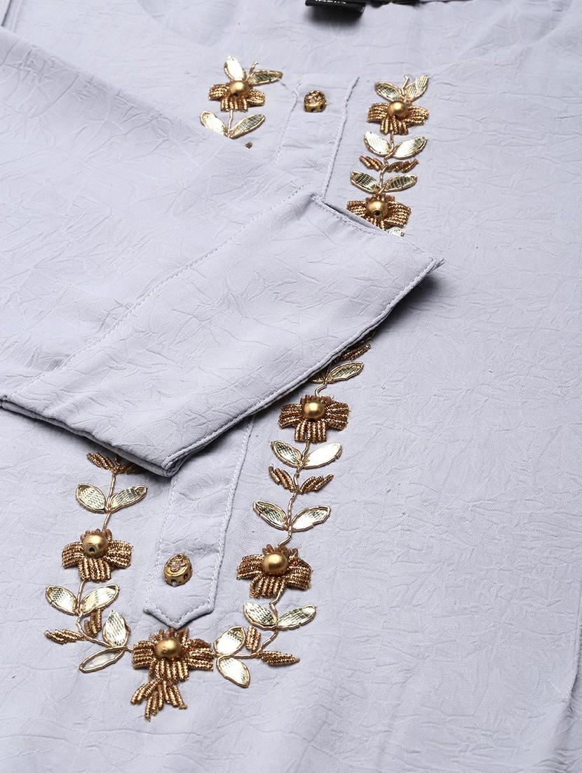 grey crepe straight kurta - 20610467 - Standard Image - 6
