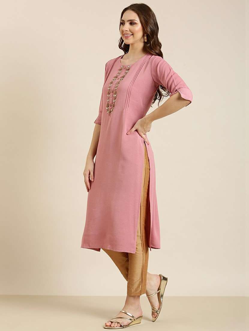 pink crepe straight kurta - 20610468 -  Standard Image - 1
