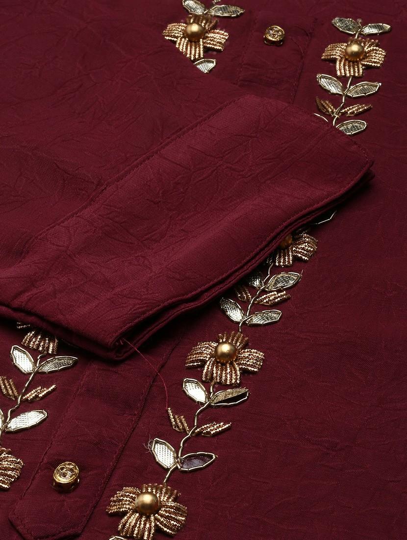 maroon crepe straight kurta - 20610469 - Standard Image - 6