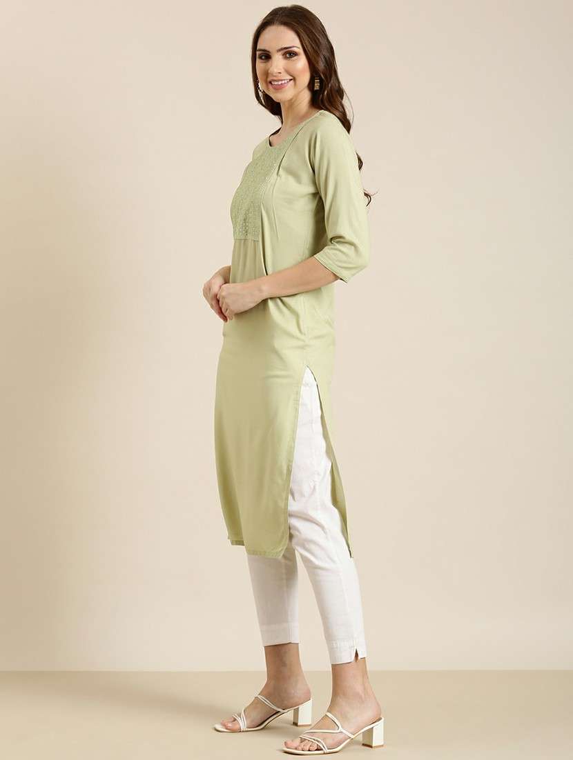 green cotton straight kurta - 20610471 -  Standard Image - 1