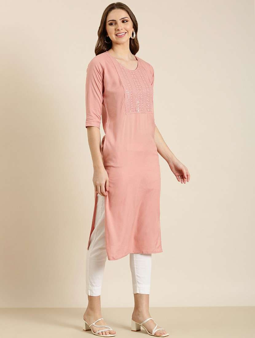 mauve cotton straight kurta - 20610472 -  Standard Image - 1