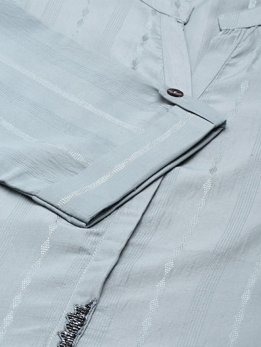 grey striped straight kurta - 20610473 - Standard Image - 6