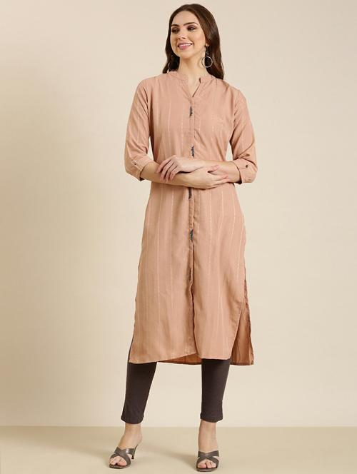 peach striped straight kurta - 20610474 -  Standard Image - 0