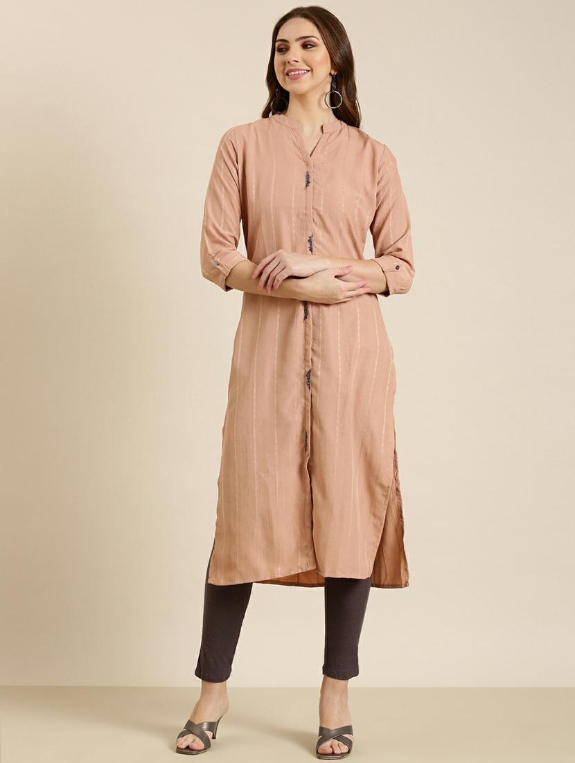 peach striped straight kurta - 20610474 -  Zoom Image - 0
